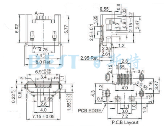 USB插座USB-MC-001-10參考圖紙